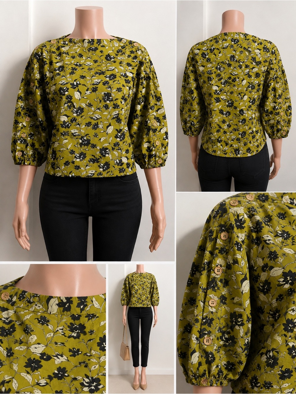 BURU WOMENS OLIVE FLORAL TOP